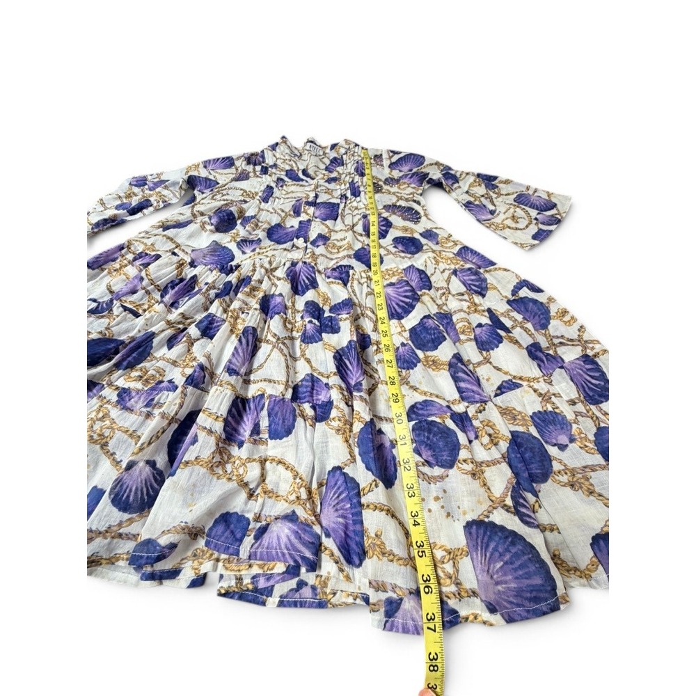 Ayfëe Florence Cotton Gauze Seashell Rope Print Tiered Bell Sleeve Dress M - Picture 9 of 11